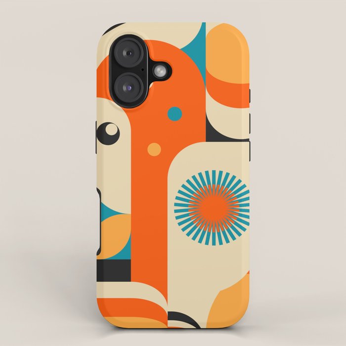 Retro Geometric Abstract Girl and Landscape Illustration iPhone Case Gallery Image 1