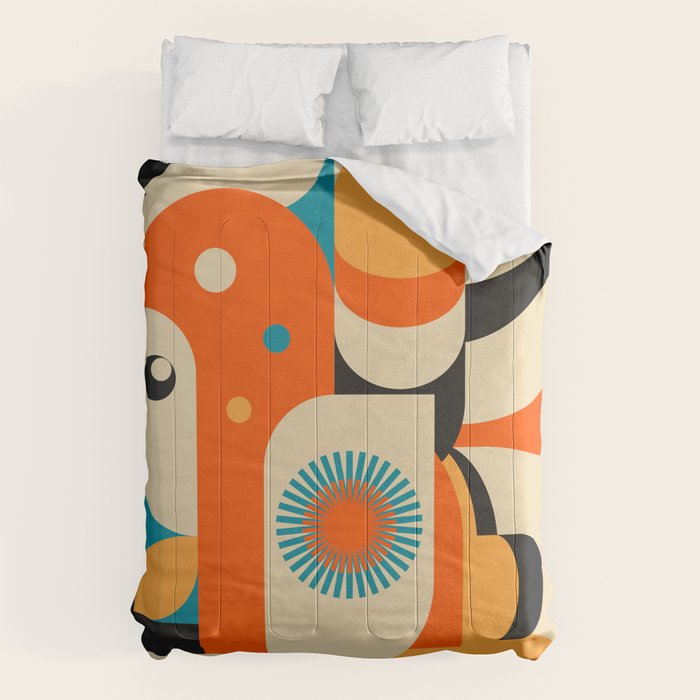 Retro Geometric Abstract Girl and Landscape Illustration Comforter Gallery Image 6