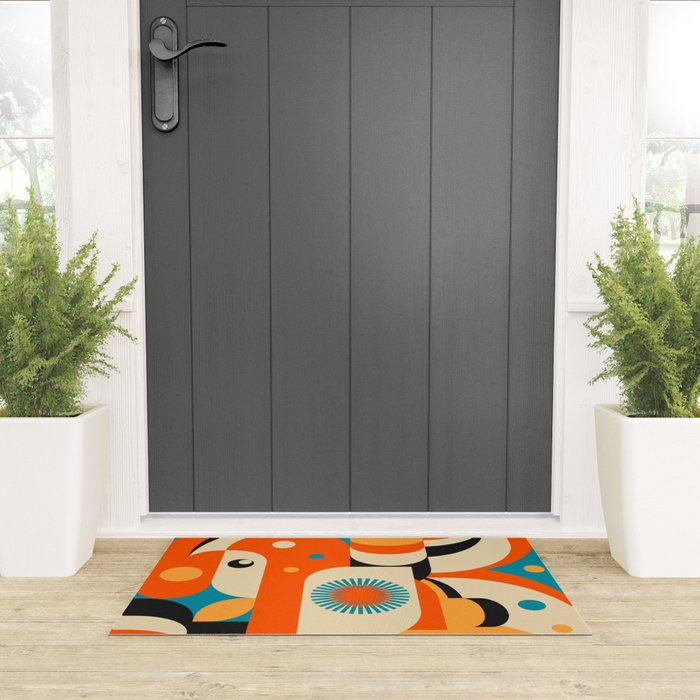 Retro Geometric Abstract Girl and Landscape Illustration Welcome Mat Gallery Image 3