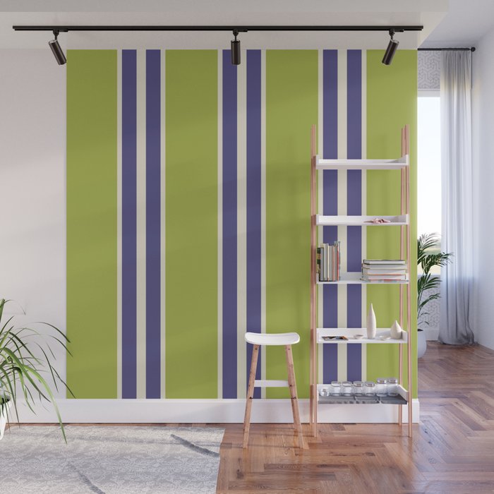 Vertical Stripes Chartreuse and Blue Wall Mural Gallery Image 1