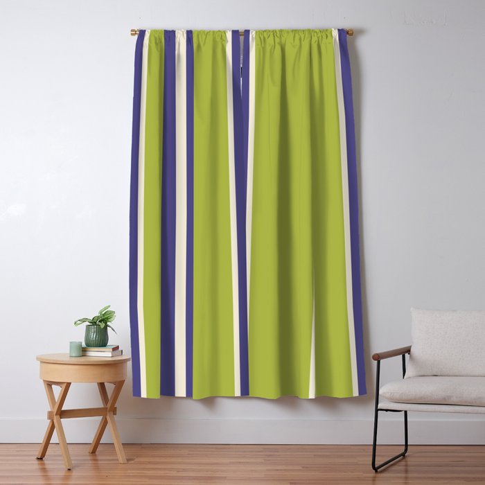 Vertical Stripes Chartreuse and Blue Window Curtain Gallery Image 5