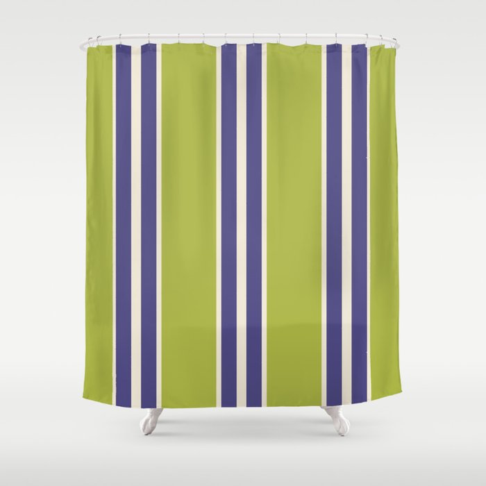 Vertical Stripes Chartreuse and Blue Shower Curtain Gallery Image 1