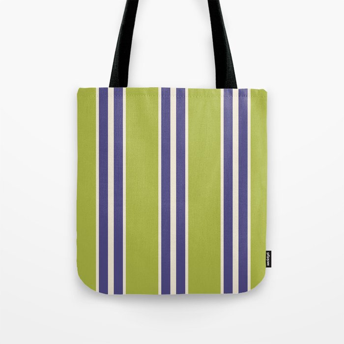 Vertical Stripes Chartreuse and Blue Tote Bag Gallery Image 1