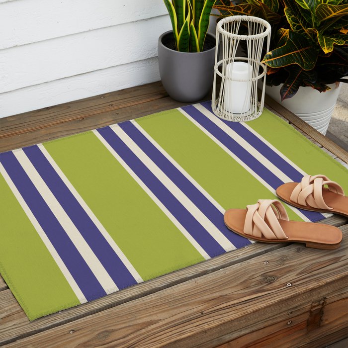 Vertical Stripes Chartreuse and Blue Outdoor Rug Gallery Image 2