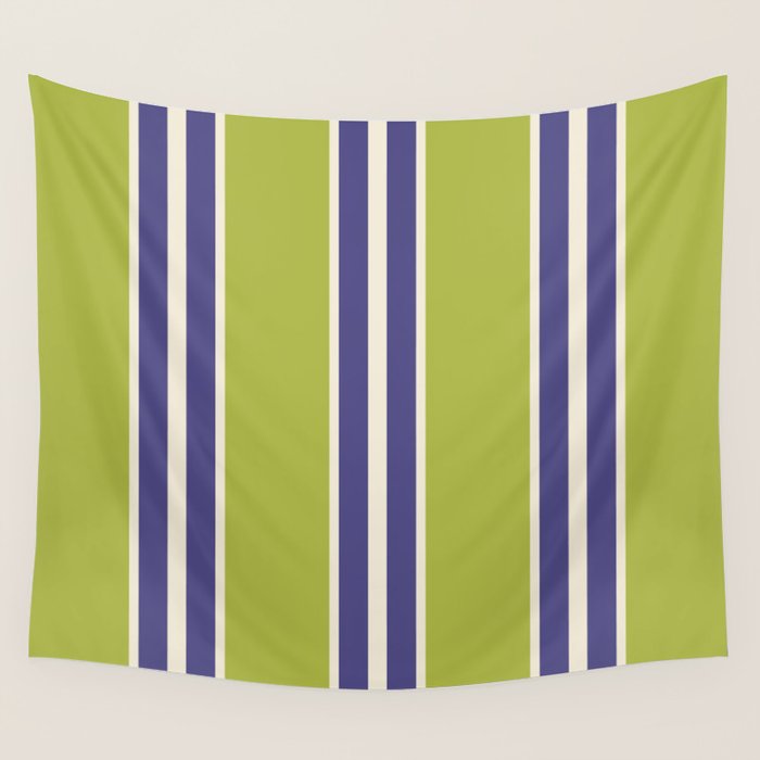 Vertical Stripes Chartreuse and Blue Wall Tapestry Gallery Image 1