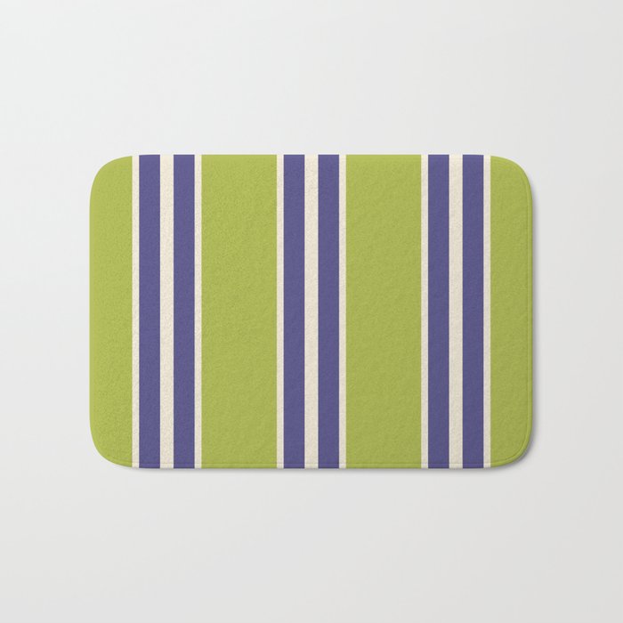 Vertical Stripes Chartreuse and Blue Bath Mat Gallery Image 1