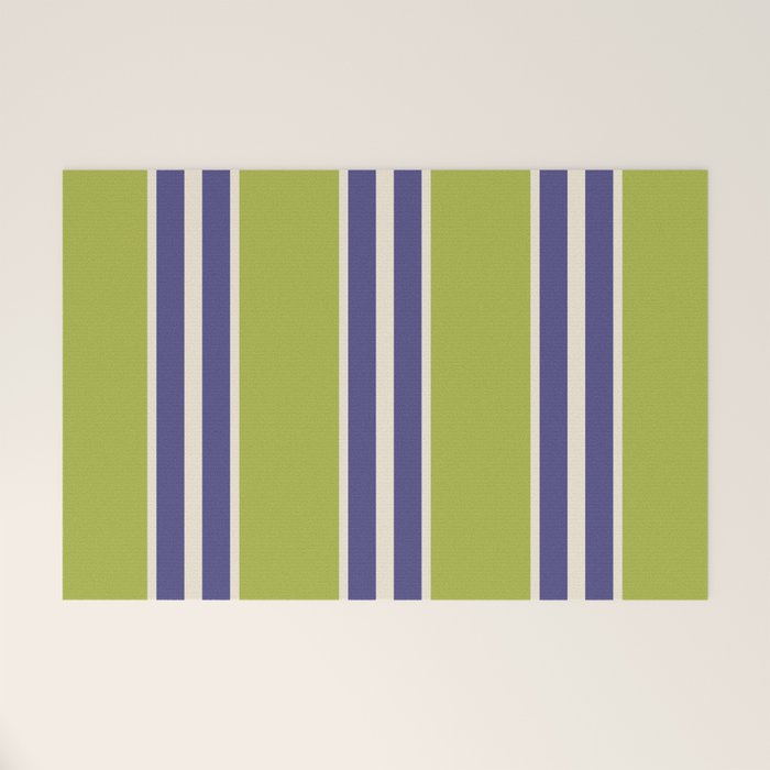 Vertical Stripes Chartreuse and Blue Welcome Mat Gallery Image 1