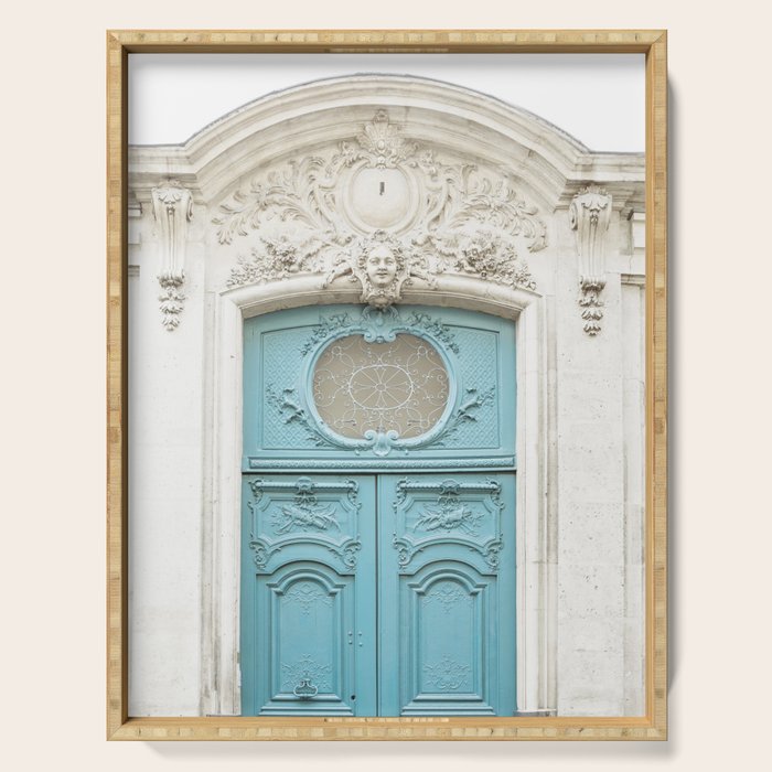 Blue Paris Door - Architecture Photograph, Travel Photography Serving Tray Gallery Image 1