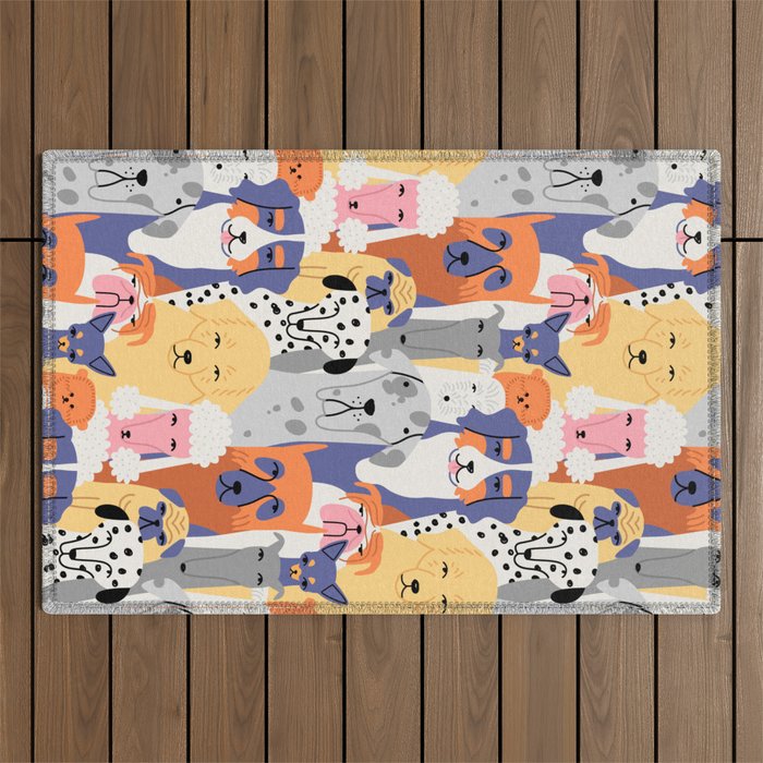 Funny dog animal pet cartoon crowd texture Outdoor Rug Gallery Image 1