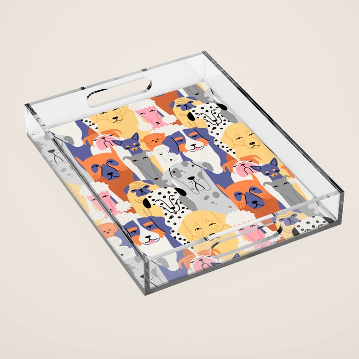 Funny dog animal pet cartoon crowd texture Acrylic Tray Gallery Image 1