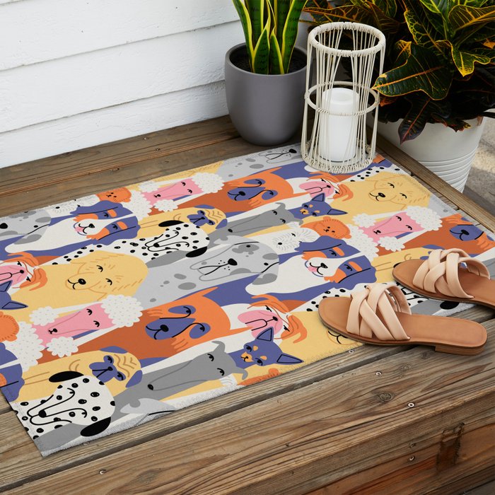 Funny dog animal pet cartoon crowd texture Outdoor Rug Gallery Image 2