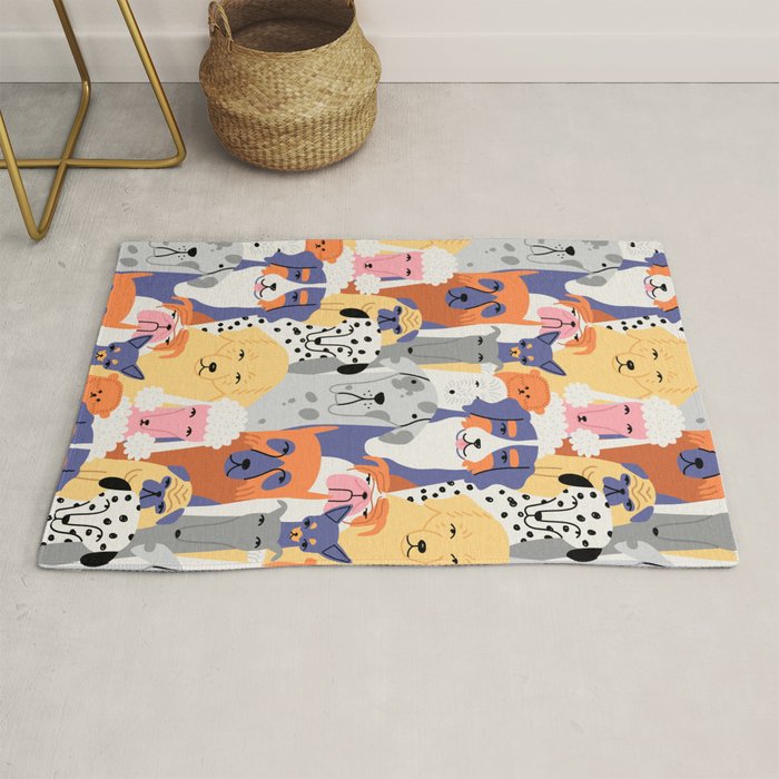 Funny dog animal pet cartoon crowd texture Rug Gallery Image 1