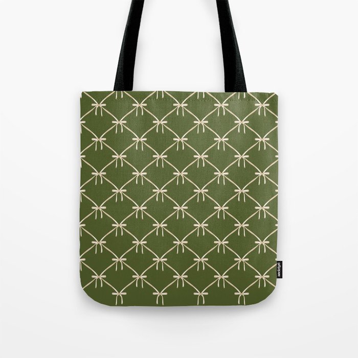 Bows & Ribbons Pattern XXII Dark Olive Green Tote Bag Gallery Image 1