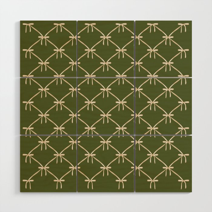 Bows & Ribbons Pattern XXII Dark Olive Green Wood Wall Art Gallery Image 1