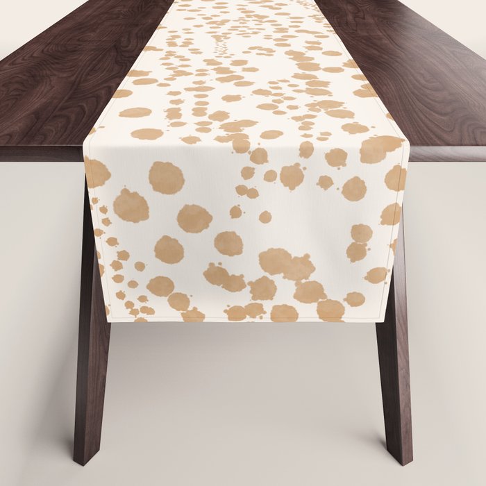 Abstract Ink Blot Strata Pattern in Neutral Camel Beige Table Runner Gallery Image 1