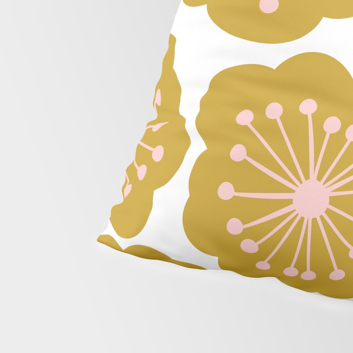 Mid Century Mod Flowers in Pink and Mustard Pillow Sham Gallery Image 4