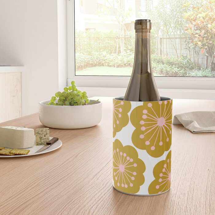 Mid Century Mod Flowers in Pink and Mustard Wine Chiller Gallery Image 4