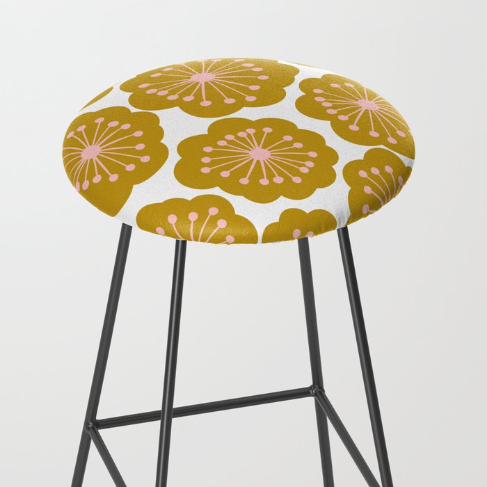 Mid Century Mod Flowers in Pink and Mustard Stool Gallery Image 2