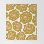 Mid Century Mod Flowers in Pink and Mustard Throw Blanket Gallery Image 2