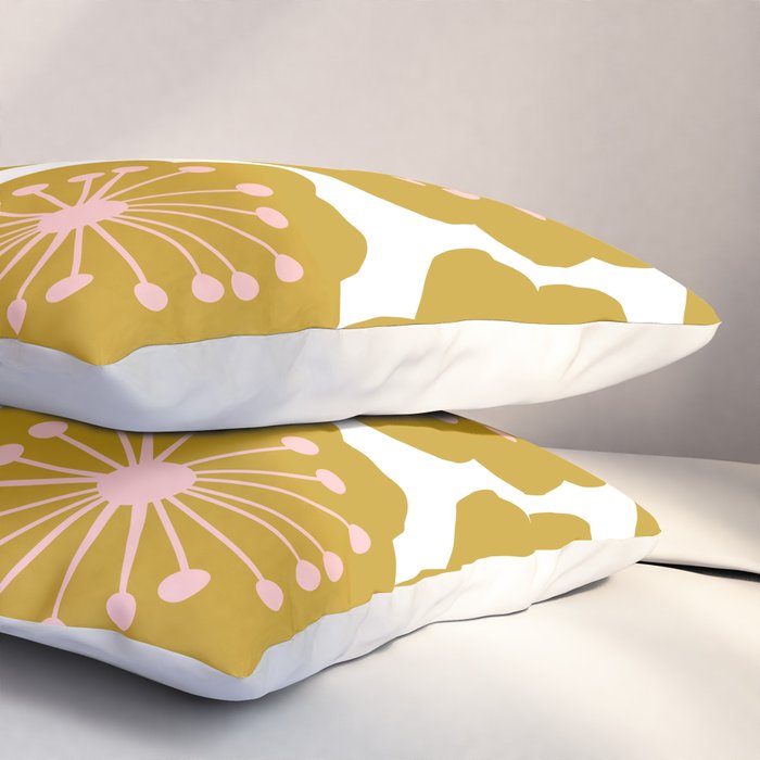 Mid Century Mod Flowers in Pink and Mustard Pillow Sham Gallery Image 3