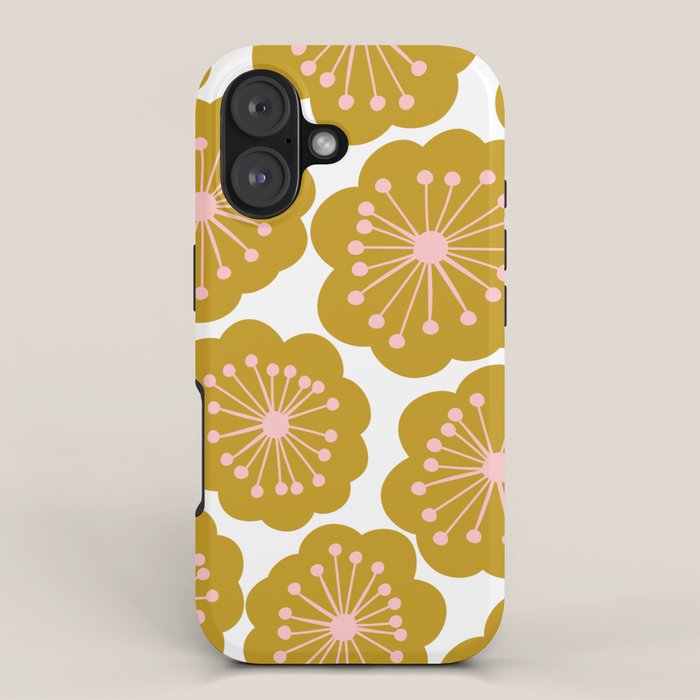 Mid Century Mod Flowers in Pink and Mustard iPhone Case Gallery Image 1