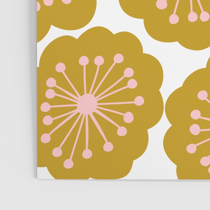 Mid Century Mod Flowers in Pink and Mustard Poster Gallery Image 3