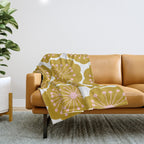 Mid Century Mod Flowers in Pink and Mustard Throw Blanket Gallery Image 1