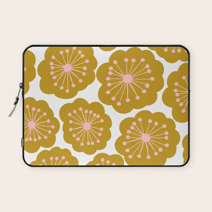 Mid Century Mod Flowers in Pink and Mustard Laptop Sleeve Gallery Image 1