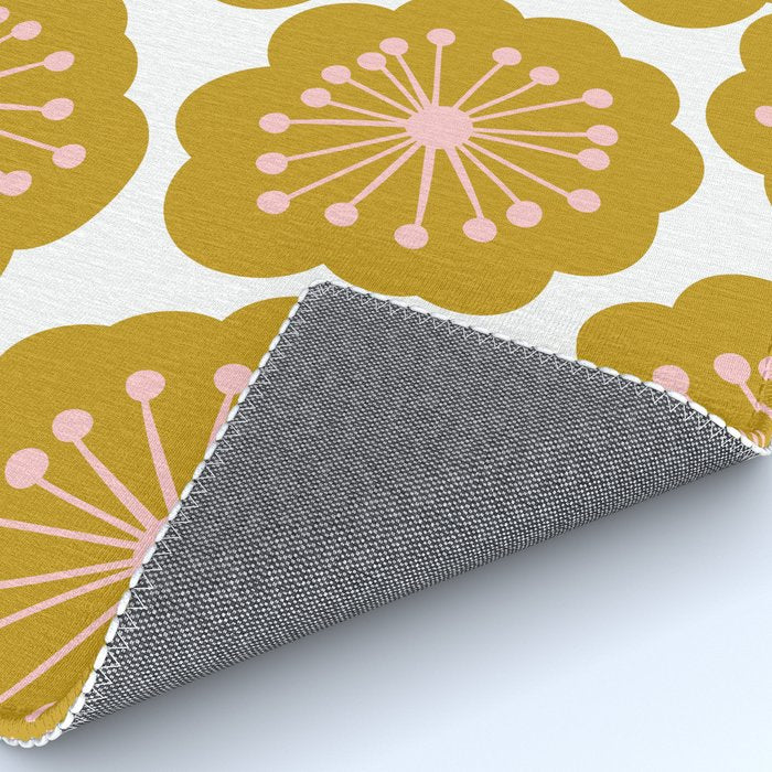 Mid Century Mod Flowers in Pink and Mustard Rug Gallery Image 4
