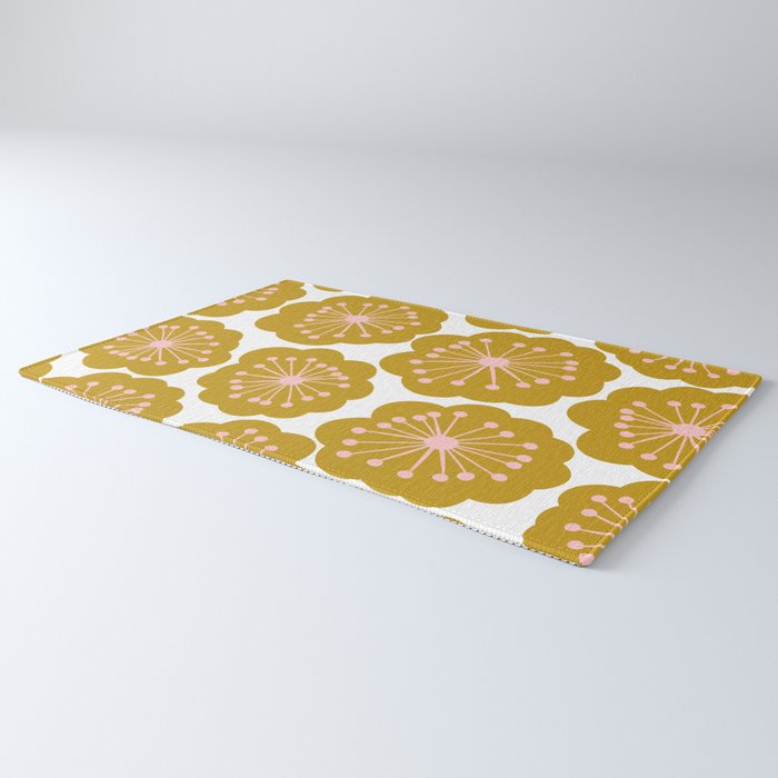 Mid Century Mod Flowers in Pink and Mustard Rug Gallery Image 3
