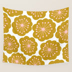 Mid Century Mod Flowers in Pink and Mustard Wall Tapestry Gallery Image 4