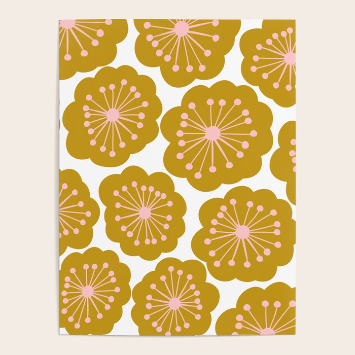 Mid Century Mod Flowers in Pink and Mustard Poster Gallery Image 4