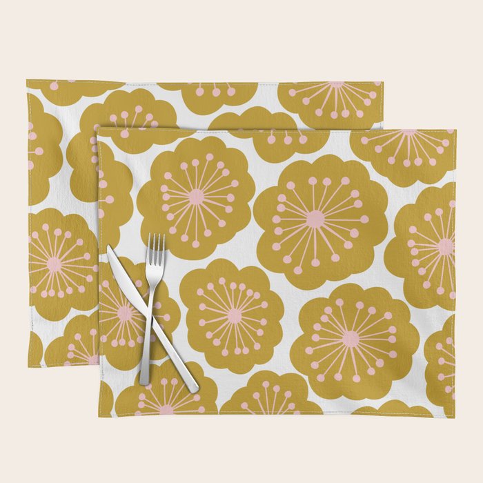 Mid Century Mod Flowers in Pink and Mustard Placemat Gallery Image 1