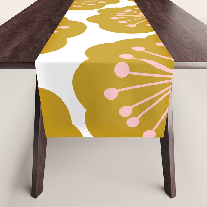 Mid Century Mod Flowers in Pink and Mustard Table Runner Gallery Image 1