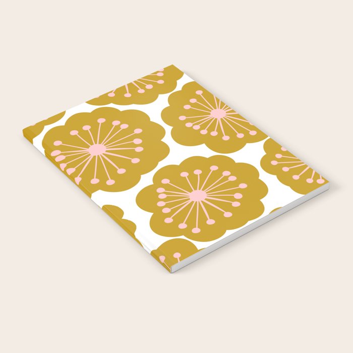 Mid Century Mod Flowers in Pink and Mustard Notebook Gallery Image 2