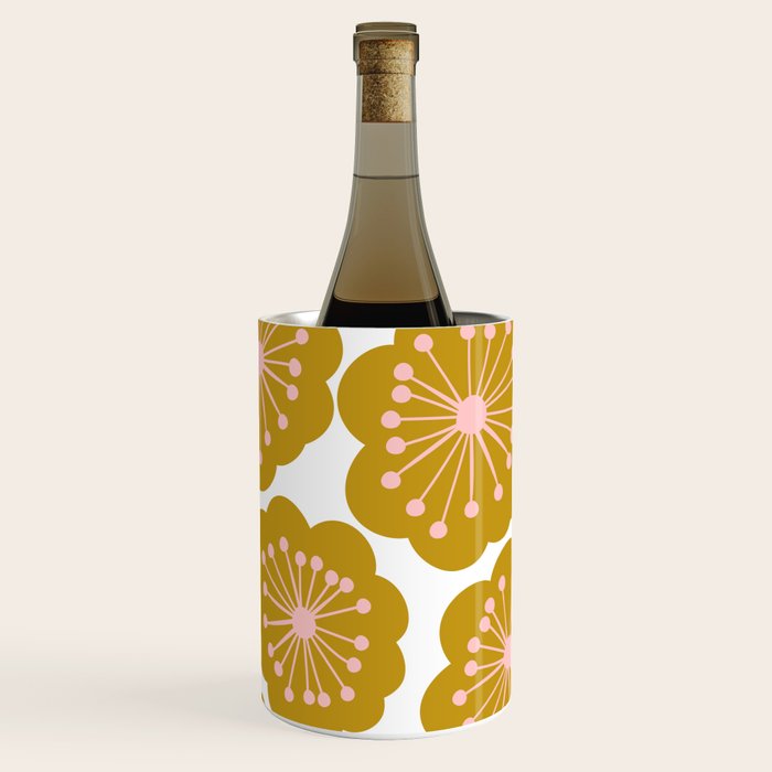 Mid Century Mod Flowers in Pink and Mustard Wine Chiller Gallery Image 1