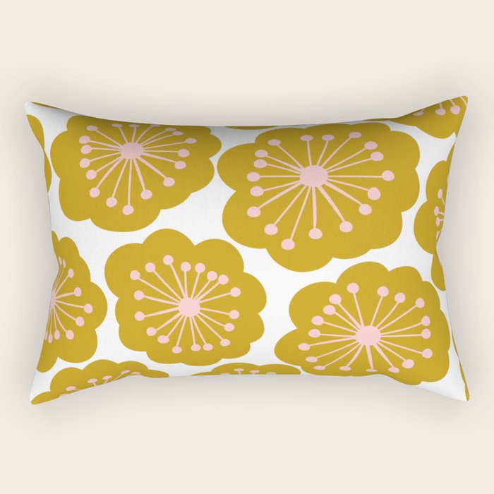 Mid Century Mod Flowers in Pink and Mustard Rectangular Pillow Gallery Image 2