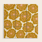 Mid Century Mod Flowers in Pink and Mustard Wood Wall Art Gallery Image 1