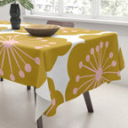 Mid Century Mod Flowers in Pink and Mustard Tablecloth Gallery Image 3