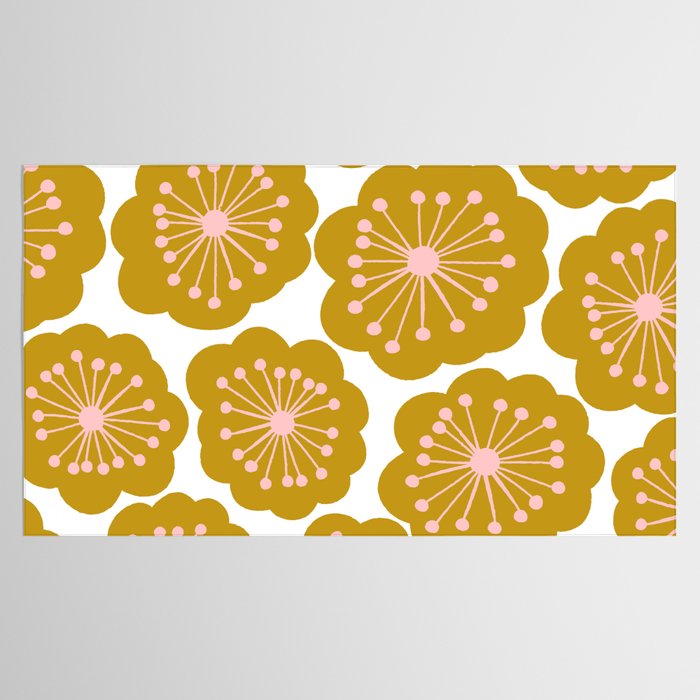 Mid Century Mod Flowers in Pink and Mustard Tablecloth Gallery Image 2