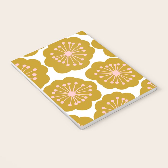 Mid Century Mod Flowers in Pink and Mustard Notebook Gallery Image 3