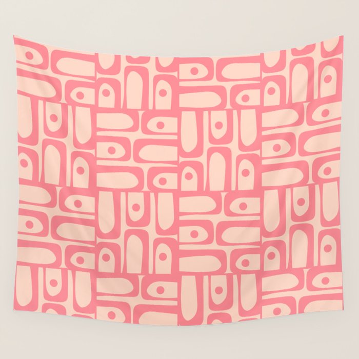 Mid Century Modern Piquet Multi Abstract Geometric Pattern in Pink and Blush Wall Tapestry Gallery Image 1