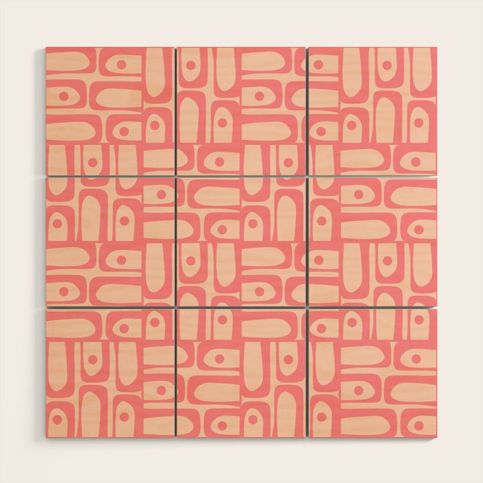 Mid Century Modern Piquet Multi Abstract Geometric Pattern in Pink and Blush Wood Wall Art Gallery Image 1