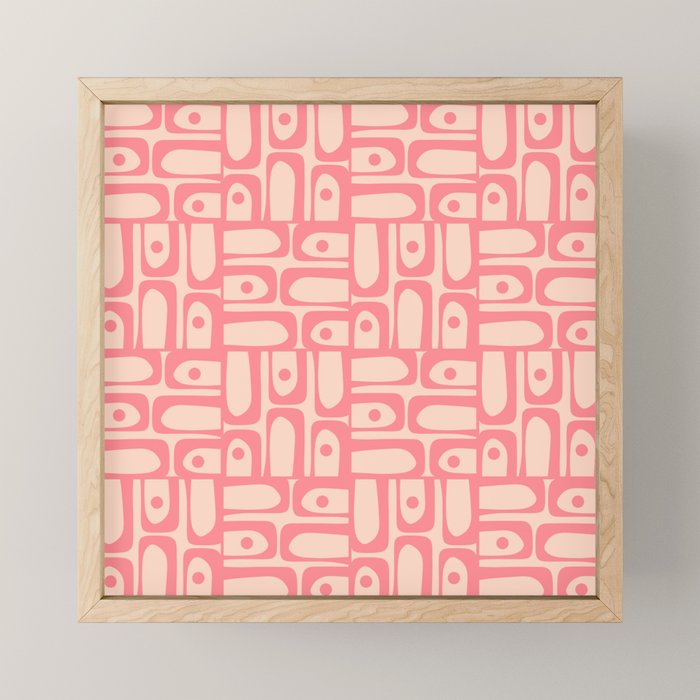 Mid Century Modern Piquet Multi Abstract Geometric Pattern in Pink and Blush Mini Art Print Gallery Image 1