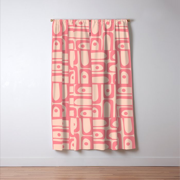 Mid Century Modern Piquet Multi Abstract Geometric Pattern in Pink and Blush Window Curtain Gallery Image 3