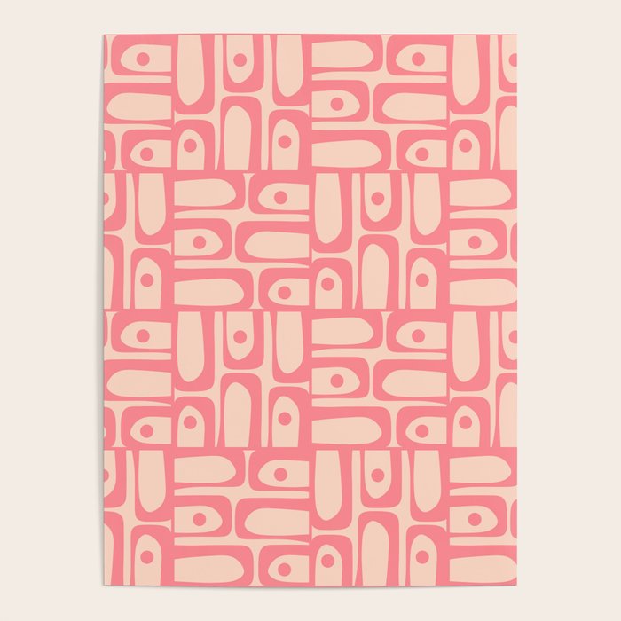 Mid Century Modern Piquet Multi Abstract Geometric Pattern in Pink and Blush Poster Gallery Image 4