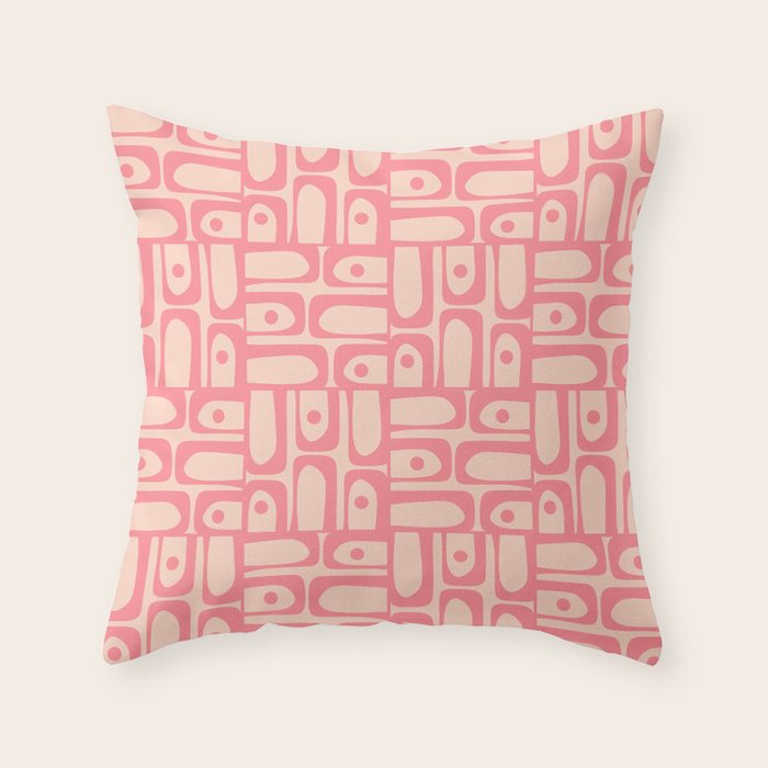 Mid Century Modern Piquet Multi Abstract Geometric Pattern in Pink and Blush Throw Pillow Gallery Image 6