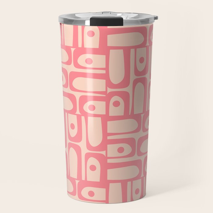 Mid Century Modern Piquet Multi Abstract Geometric Pattern in Pink and Blush Travel Mug Gallery Image 1