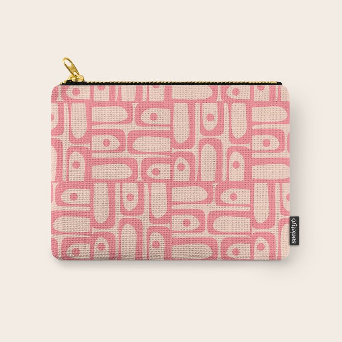Mid Century Modern Piquet Multi Abstract Geometric Pattern in Pink and Blush Carry All Pouch Gallery Image 1