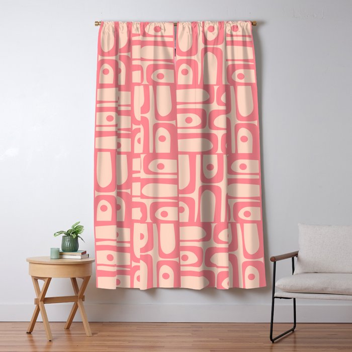Mid Century Modern Piquet Multi Abstract Geometric Pattern in Pink and Blush Window Curtain Gallery Image 1